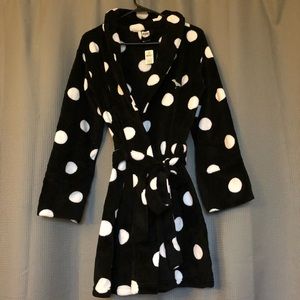 VS Pink Plush Robe Polka Dot Xs/Sm NWT